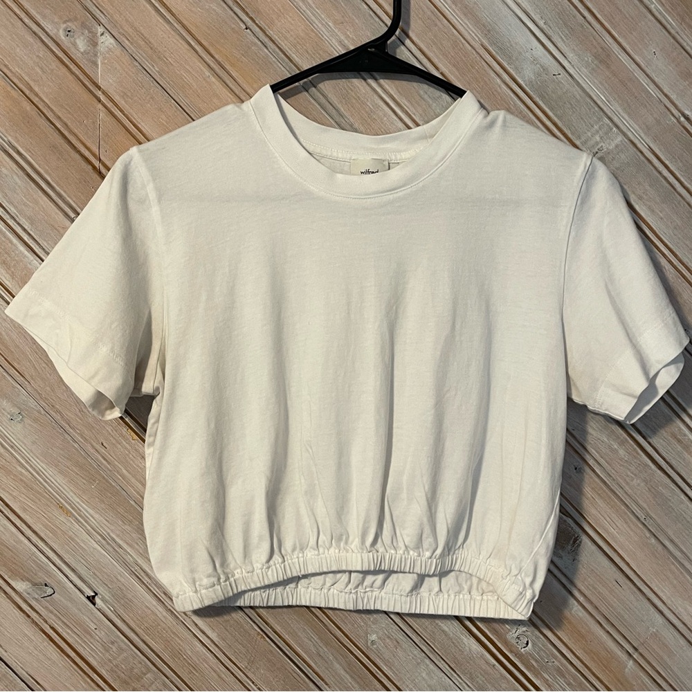 Wilfred Basic White Short Sleeve Ruched Waist Cropped Tee Short Sleeve Cotton